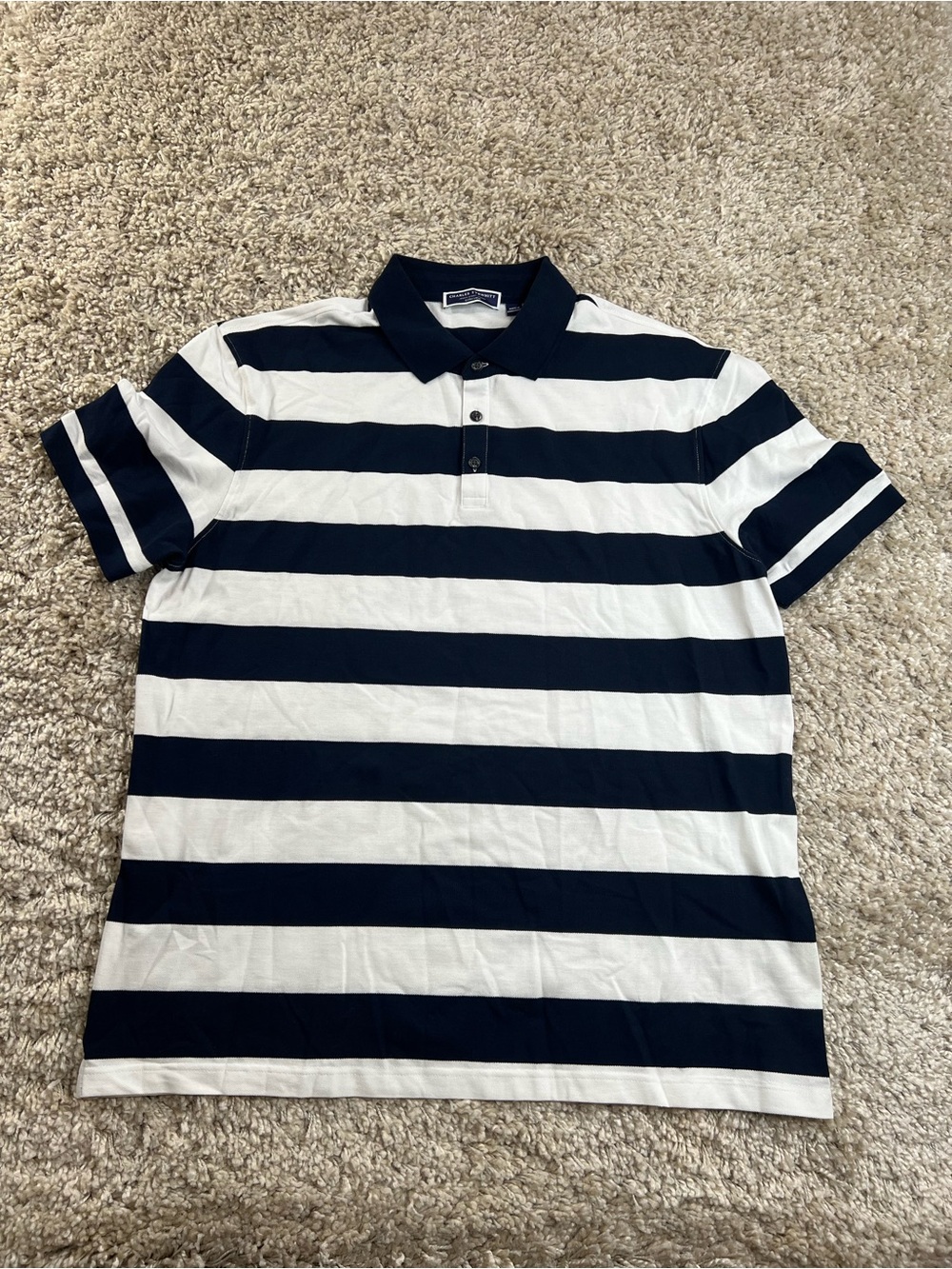 Charles Tyrwhitt Navy and White Striped Polo NWOT XL
